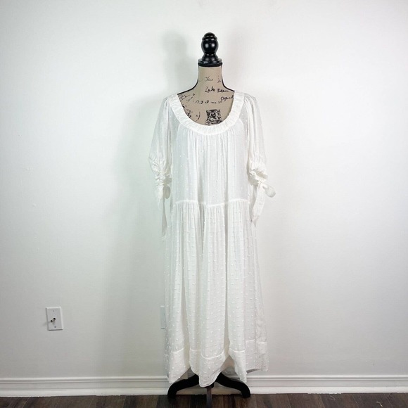 La Ligne NWT White Ballon Sleeves Clara Dot Swiss Dress Size M - Picture 4 of 11